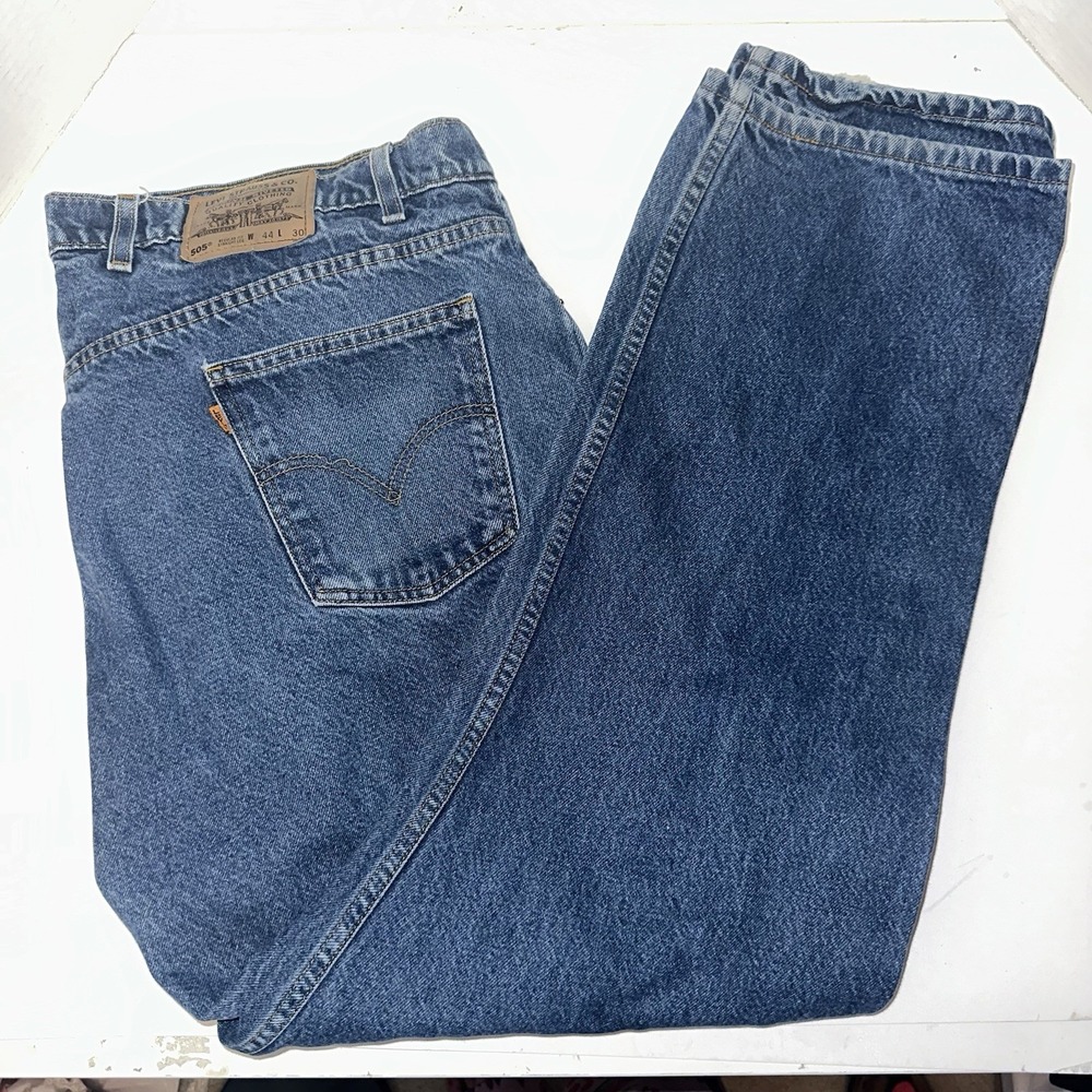 Vintage 90s Levis‎ 505 Orange Tab Jeans Mens 42x30 Dark Wash Regular Straight